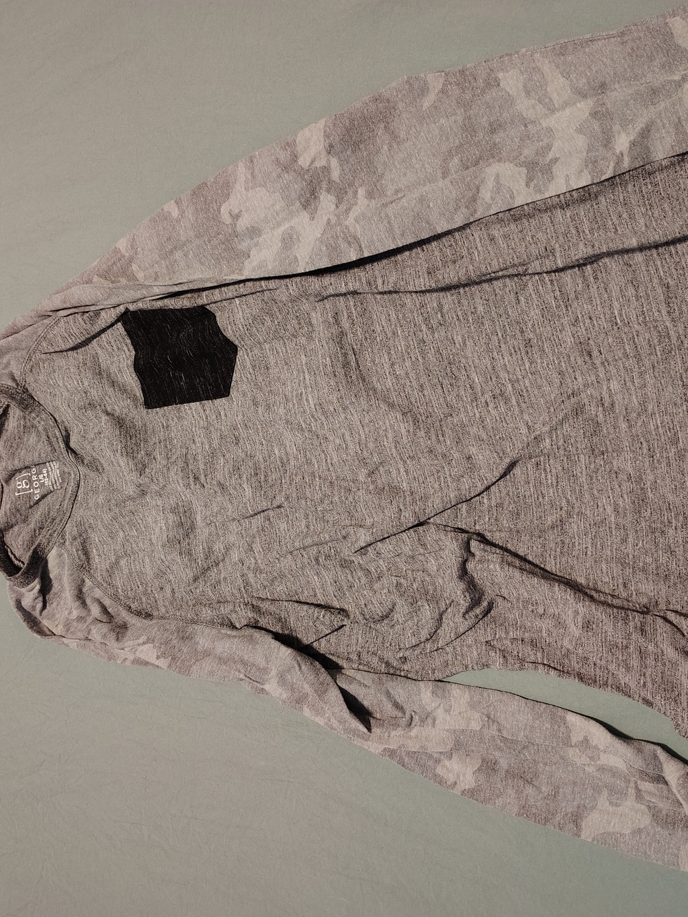 George Long Sleeve Tee in Heather Gray with Black Pocket